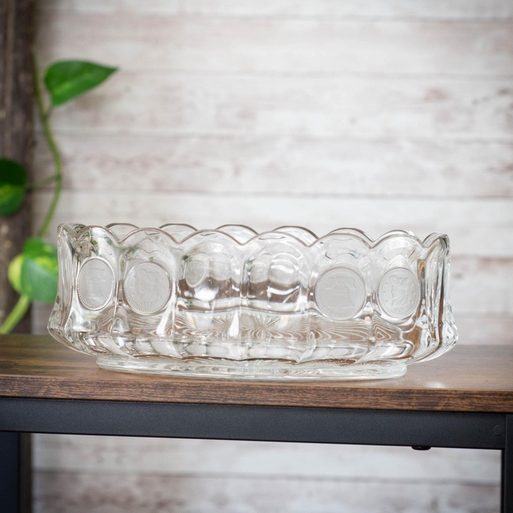 Glows! Vintage Fostoria Coin Glass Clear 8.75" Oval Bowl, UV Reactive (SEE NOTE)